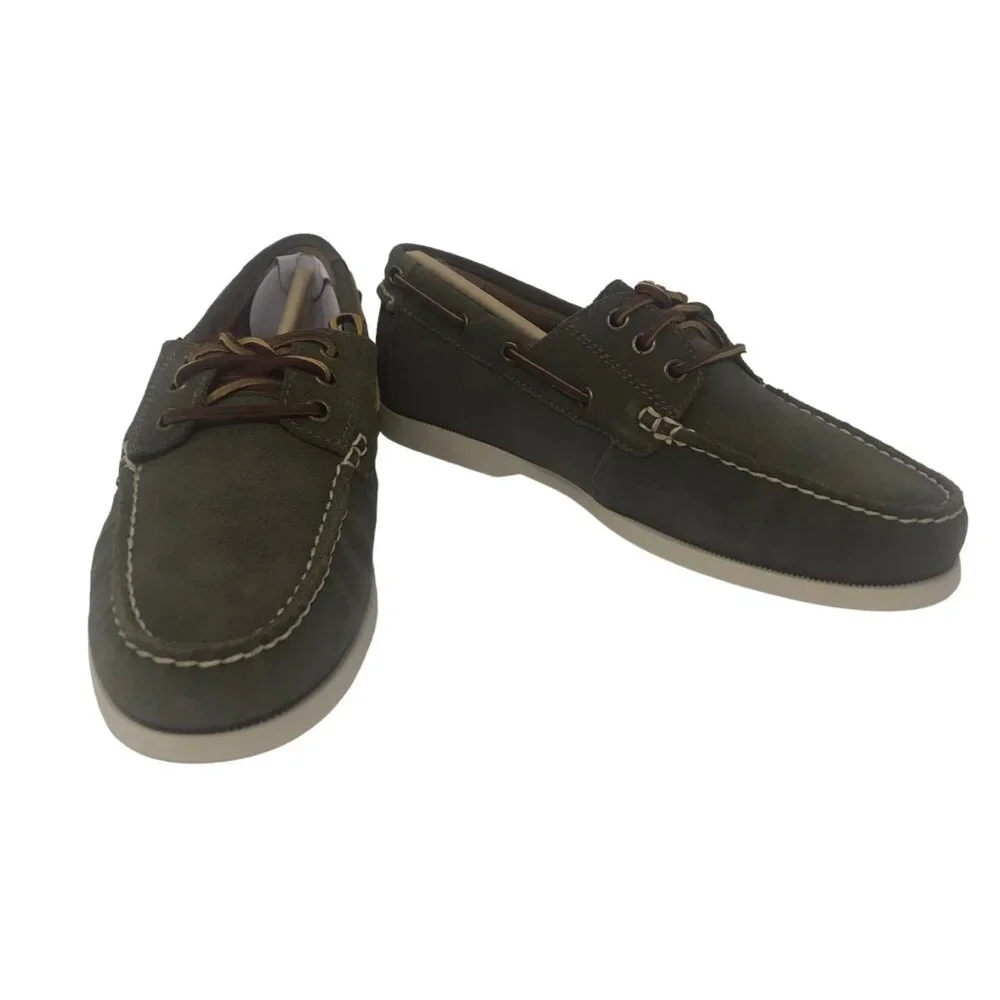 POLO Ralph Lauren Bienne II Leather Boat Shoes Oxford Loafer Olive Green Sz 8